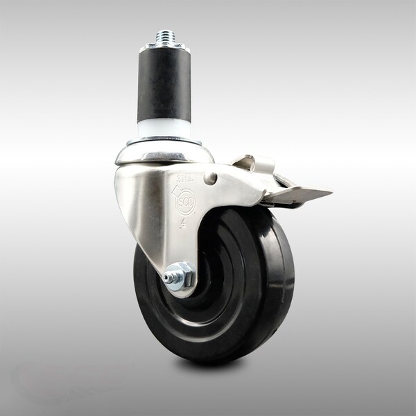 4 Inch 316SS Hard Rubber Swivel 1-1/2 Inch Expanding Stem Caster Lock Brake SCC
